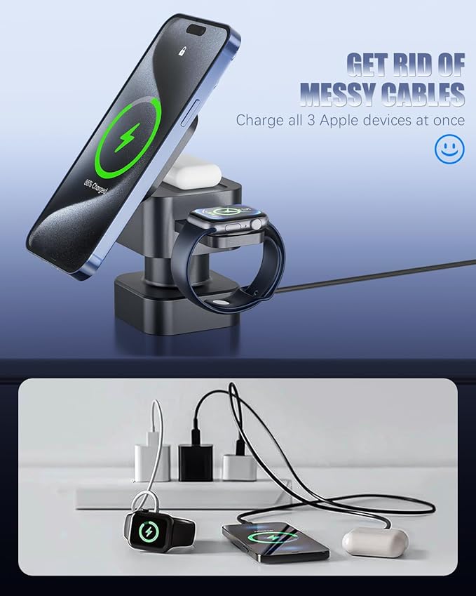 2026 New 4 in 1 Wireless Charging Stand with Night Light Function Compatible with Apple and Android Devices Supports iPhone 17/16/15/14/13/12, Apple Watch Series, AirPods Series, Samsung Galaxy