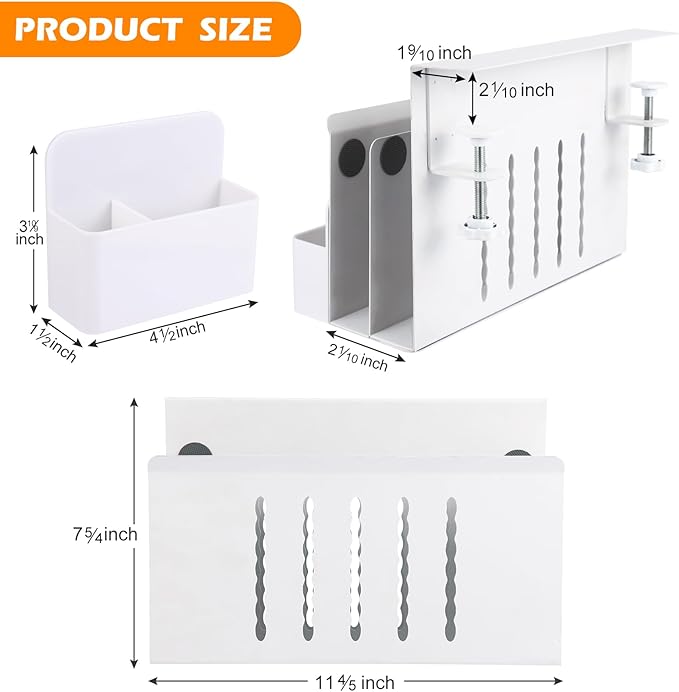 Desk Side Storage, 2 Tier Steel Hanging Organizer, No Drill Side Desk Organizer, Laptop Holder, with Pen Holder, For Office Supplies & Studio Essentials