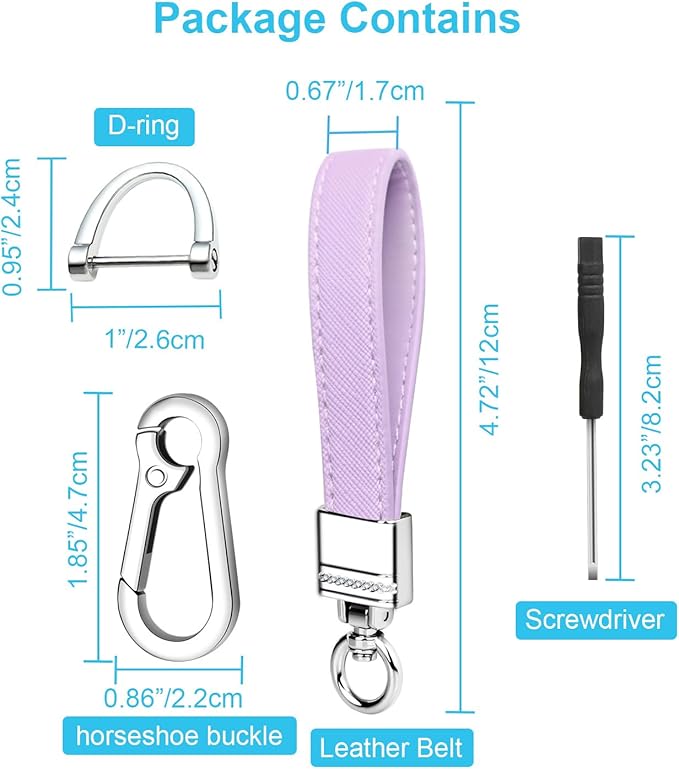 QBUC Genuine Leather Car Keychain,Universal Heavy Duty Metal Key Chain Accessories,Car Fob Key Keychain Holder with 360 Degree Rotatable Snap Swivel and Anti-Lost D-Ring for Men Women(Lavender Purple)