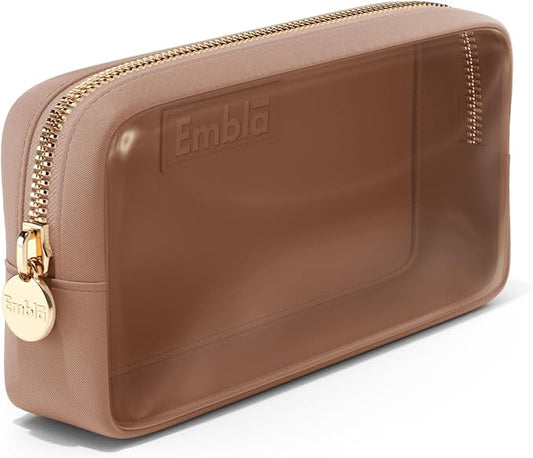 Embla Medium Clear Makeup Bag Travel for Toiletries Cute Make Up Nylon Organizer Pouches Quart Size Cosmetic Bags for Women Girls Zipper Toiletry Skincare Pouch Organizer for Purse Brown