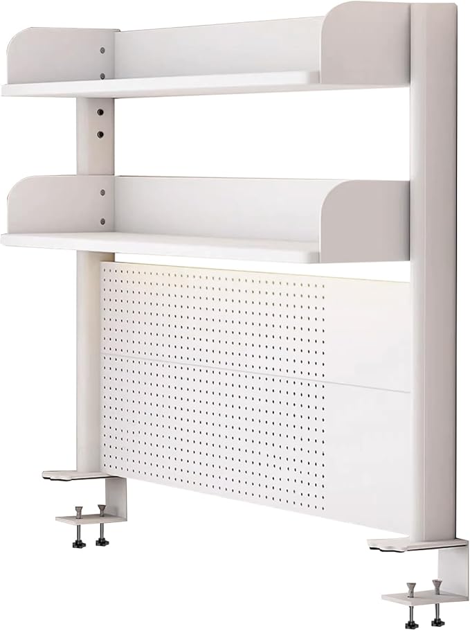 Clamp On Desk Organizer Shelf, White Desk Extender Pegboard Workstation,Computer Desk Accessories for Office, Privacy Panel for Gaming Desk,23.6/31.4/39.3in Desktop Shelving (white, 100cm/39.3in)