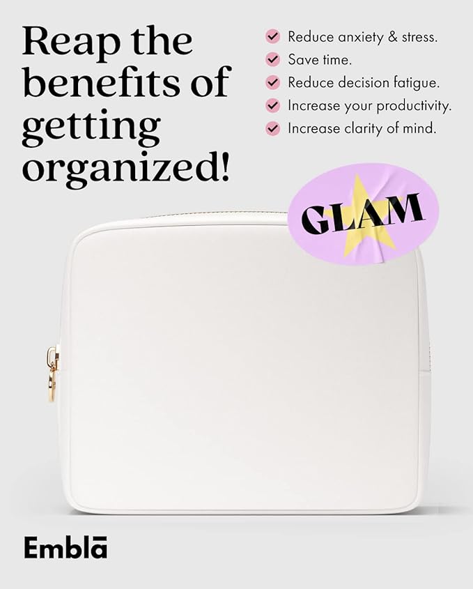 Embla Large Makeup Bag and Waterproof Nylon Travel Toiletry Bag, Large Capacity Cosmetic Zipper Pouch, White