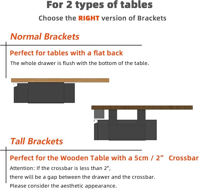 Under Desk Drawer 18", Pull-out Storage Organizer with Tall Brackets Mounted Under Wooden Table with a Max 2" Crossbar, Black_Tall Version