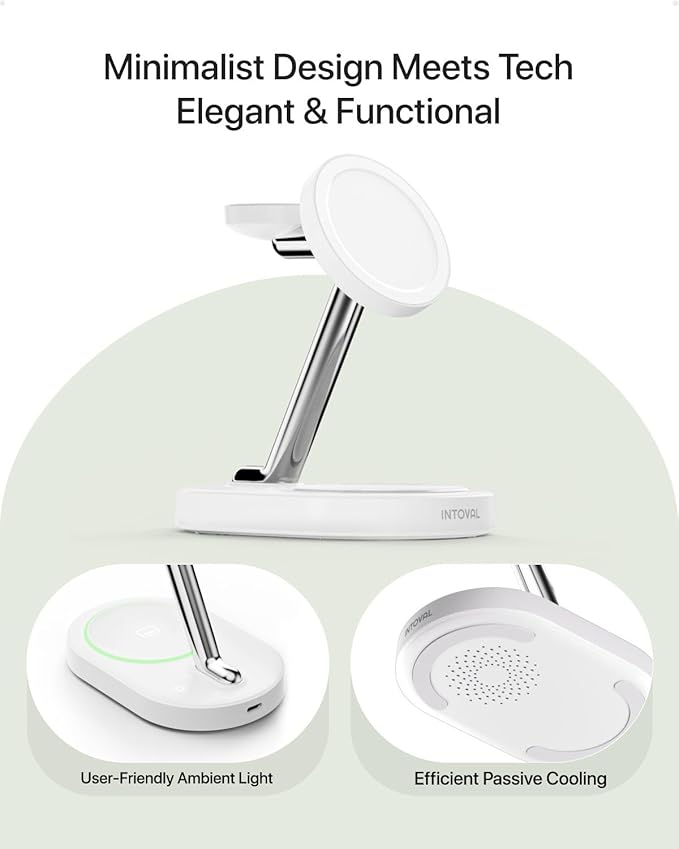 Intoval Fast Charging Station for Magsafe Apple Devices, Wireless Charger for MagSafe iPhones, 3 in 1 Magnetic Charger Stand for iPhone16/15/14/13, Apple Watch & AirPods