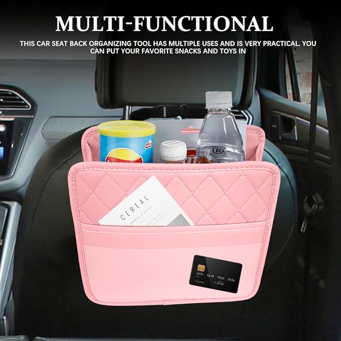 Car Seat Back Organizer, Car Organizers and Storage, Leather Multipurpose Vehicle Backseat Storage Pocket, Auto Interior Accessories Waterproof Hanging Bag for SUV Sedan Truck (Pink)