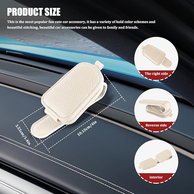 Sunglasses Holders for Car Visor, Sunglass Car Organizer, Leather Magnetic Buckle Sun Visor Sunglass Clip, Car Accessories Ticket Card Clip Sunglasses Mount Fit Truck (Beige, 2PCS)
