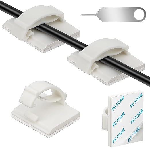 Adhesive Cable Holder Management Wire Clips 50 Pcs White，Suitable for Cables with a Diameter of ≤ 6mm in Cars, Houses, and Offices