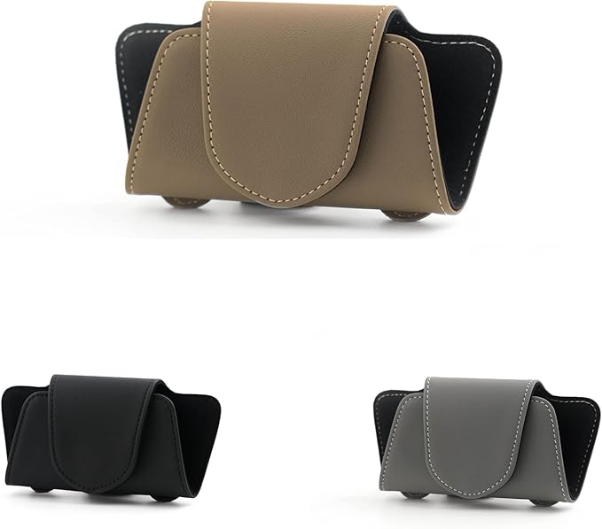 Car Sunglasses Holder Case, Leather Sunglasses Holder Clip for Car Sun Visor, Magnetic Glasses Clip, Car Interior Storage Accessories (Beige)