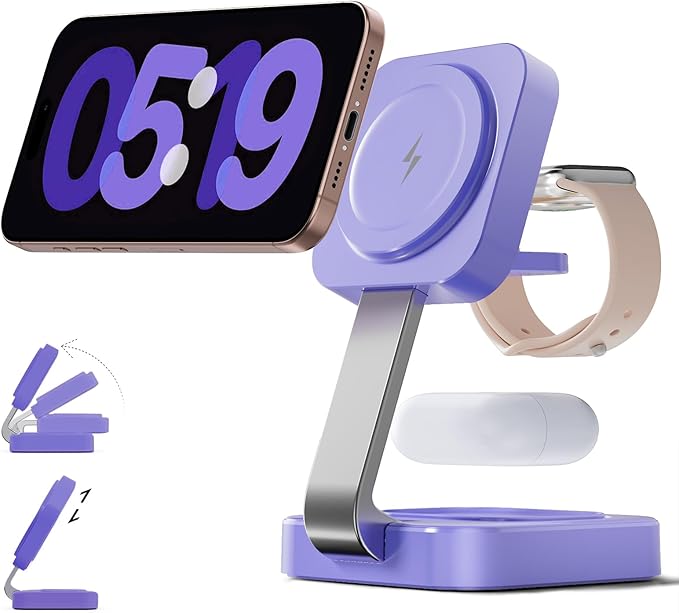 2026 Traveling Wireless Magnetic Fast Charging Station, 3 in 1 Charger with i Phone 17 16 15 14 13 12 Pro Max Plus,Apple Watch Series & Air pod 4 3 2 Pro-Gifts for Wife & Husband(Purple)