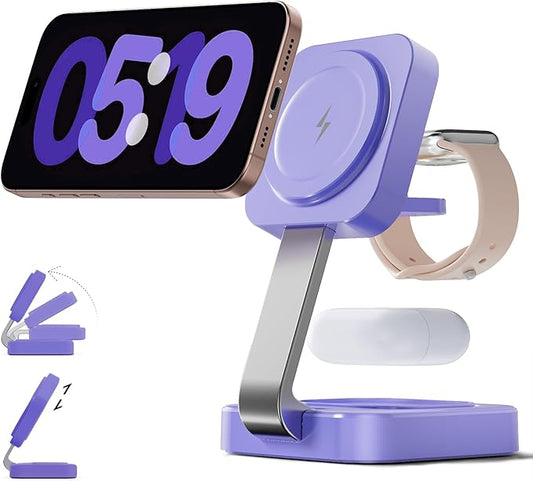 2026 Traveling Wireless Magnetic Fast Charging Station, 3 in 1 Charger with i Phone 17 16 15 14 13 12 Pro Max Plus,Apple Watch Series & Air pod 4 3 2 Pro-Gifts for Wife & Husband(Purple)