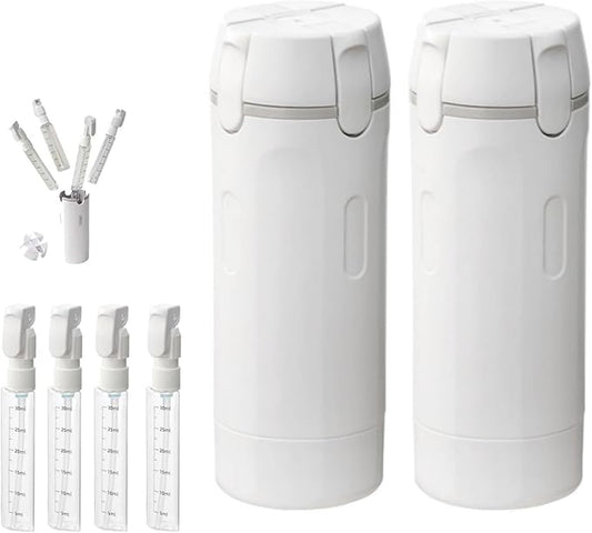 HISKI 4 in 1 Travel Bottles for Toiletries,Portable Travel Toiletries Bottle Set, Portable Containers for Shampoo Lotion Conditioner Cream Transparent with Scale and Label (White-2PC)