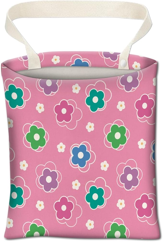 Car Trash Can, Cute Car Trash Bag, Hanging Car Organizer and Storage Bag, Trash Bin for Car Accessories, Vehicle, Travelling, Camping Pink Cute Flowers