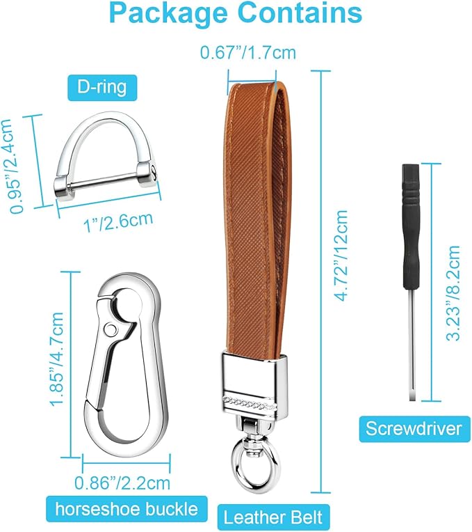 QBUC Genuine Leather Car Keychain,Universal Heavy Duty Metal Key Chain Accessories,Car Fob Key Keychain Holder with 360 Degree Rotatable Snap Swivel and Anti-Lost D-Ring for Men Women(Brown)