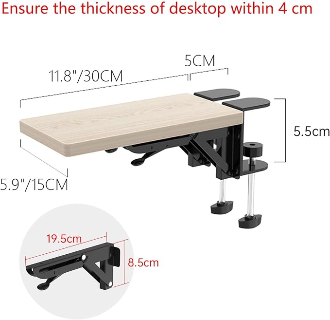 OUGIC Ergonomic Desk Extension Tray, 30 x 15 cm, Clamp Without Perforation, Foldable Keyboard Drawer Tray, Wrist Rest, Computer Stand