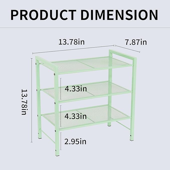 Desktop Shelf Organizer, 3-Tier Desk Organizer, Adjustable Metal Bookshelf for Top of Desk, Office Storage Rack for Office, Home, Dorm and Small Spaces (Mint Green)