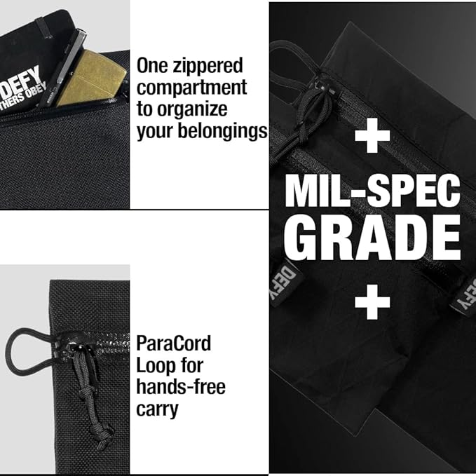DEFY Project Ballistic Travel Pouch | Lightweight Nylon Organizer For Accessories | Premium Tech Wallet | Water Resistant Travel Organizer (Medium, Black)