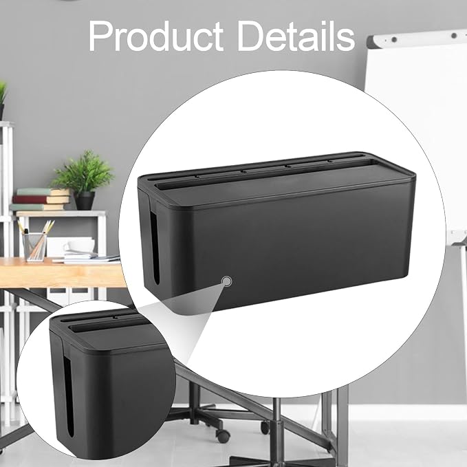 Fenteer Cable Management Box Holder Case Fashion Large Capacity Cord Cover Box Organizer for Wire Management Messy Cables TV Office, Black