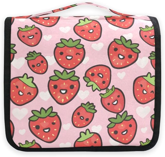 senya Hanging Travel Toiletry Bag Cute Kit Makeup Case Cosmetics Organizer for Men Women (Cute Strawberry Girly)