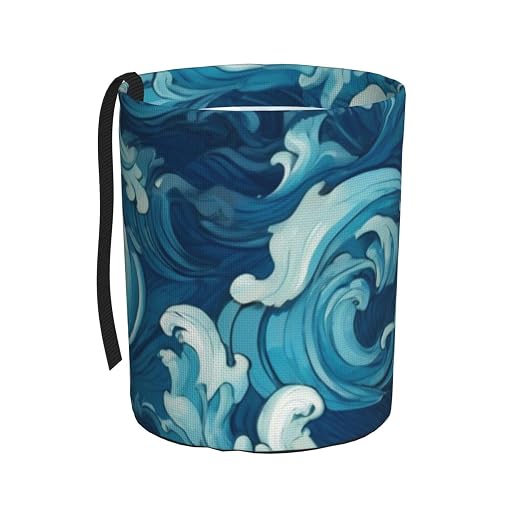 Small Car Trash Can, Ocean Waves Design Hanging Foldable Car Trash Bag, Waterproof Leakproof Garbage Bin, Car Interior Organizer Accessories