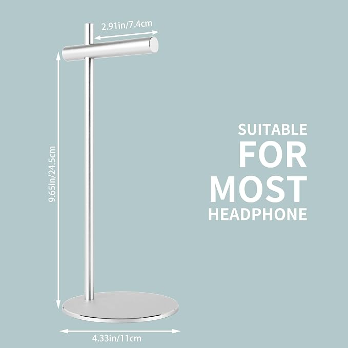 Aluminum Alloy Headphone Stand for Desk with Non-Slip Base - Universal Headset Stand Compatible with Over-Ear, On-Ear and Neckband Headphones (Silver)