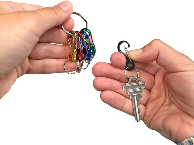 Lucky Line Key Identifiers, 1 ⅜” Small C-Shape Carabiner Keychain Clips Set, 5 Colors, 1” Nickel-Plated Key Ring Included