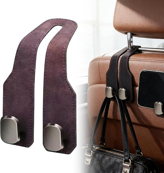 Car Seat Back Storage Hook, 2026 New Car Seat Headrest Hook for Purses and Bags, Leather Car Seat Back Storage Hooks, Car Seat Hangers Organization Accessories (Brown 1pcs)