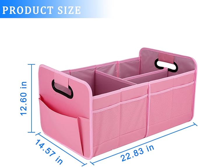 Mandark Car Trunk Organizer, Collapsible Automotive Trunk Storage Organizer with Multiple Compartments, Vehicle Interior Container Box Accessories, Universal for RV, SUV, Truck (Pink)