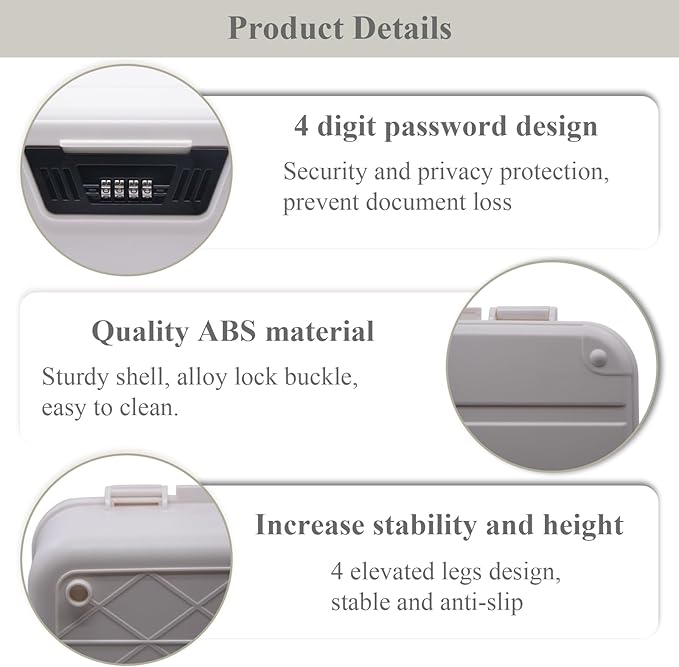 RUIAN 2.3 Gallon Portable Combination Lock Box-Plastic Lockable Storage Container with Code Safe, Versatile Organizer for Home Office Travel Business (White&Small)
