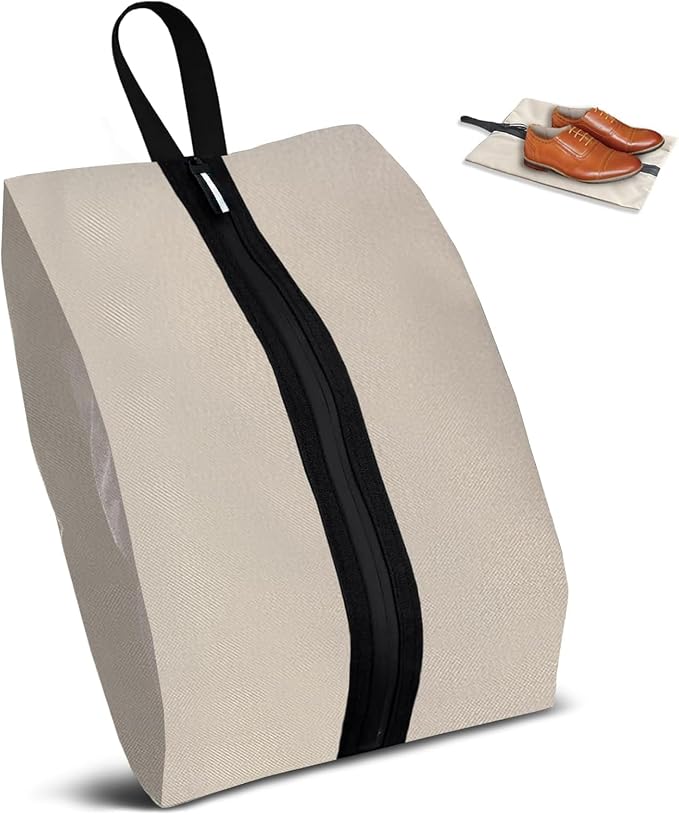 Shoe Bag Water-Resistant, Travel Friendly Golf Shoe Bag with Zipper for Sports Ideal for Gym,Spikes,Golf,Tennis (Off White, 1-Pack)