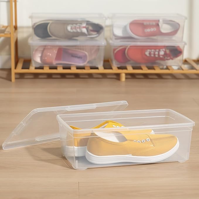 Stackable Clear Storage Bins with Lids Shoe Boxes 12 Packs Plastic Storage Containers 6 Quart Latching Plastic Shoe Boxes With Lids (Clear)