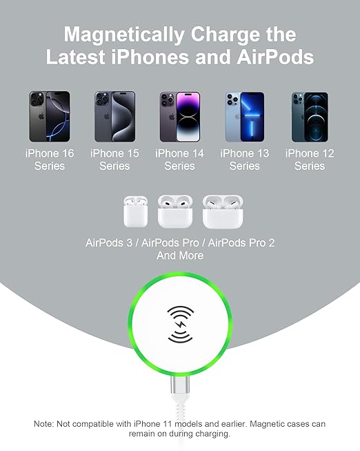 Pixelsnap MagSafe Wireless Charger Pad Stand– 15W Fast Charging Magnetic Pad for iPhone 17/16/15/14, Google Pixel 10/9a/9/9 Pro XL, Samsung Galaxy S25/S24, AirPods, Qi-Enabled Android Cordless Charger