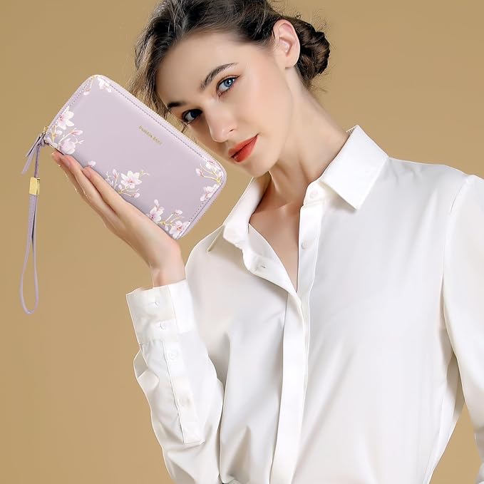 Pomelo Best Womens Wallet RFID Blocking Leather Multi Credit Card Large Capacity Wristlet Zip Around Long Wallets for Lady