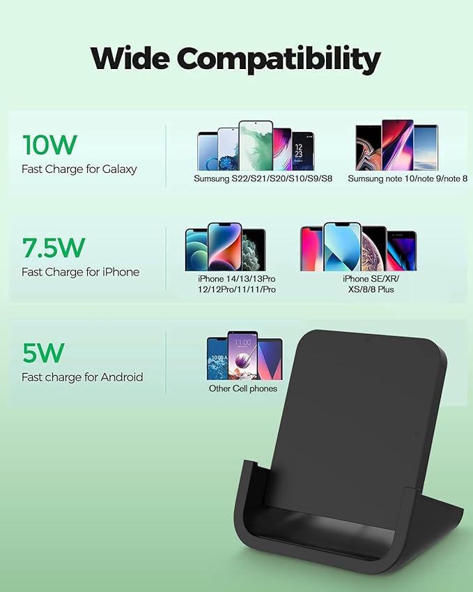 Wireless Charger YUWISS Wireless Charging Stand Cordless Charger 10/7.5/5W Compatible with iPhone 14 13 12/12 /11Pro Max/XR/XS Max/XS/X/8/8Plus Galaxy S22/S21/S9/S9+/S8/S8+ Note