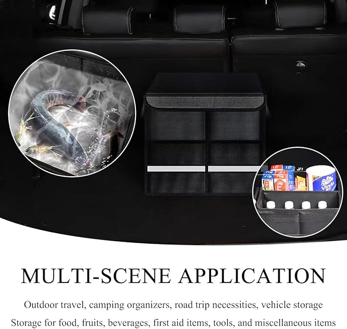 Trunk Organizer With Lid, Collapsible Waterproof Oxford Car Organizer with Aluminum Handle Base Plate, 2-Compartment 28L Sturdy Trunk Cargo Storage Organizer for RV SUV Truck (Black)