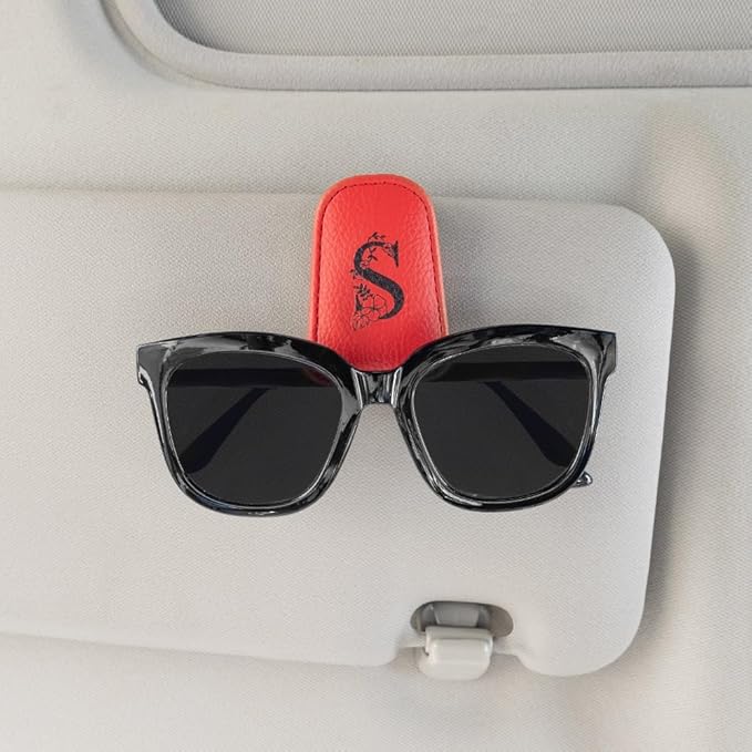 Customizable Sunglasses Visor Clip with Card Holder - Vegan Leather Magnetic Car Accessory, Universal Sun Visor Organizer for Men and Women Drivers