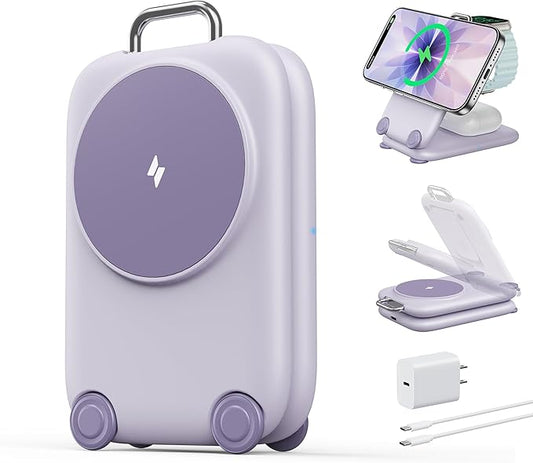 PaktVault 2025 Traveling Fast Wireless Charging Station for Apple Devices, Magnetic 3 in 1 MagSafe Charger Stand for iPhone 17 16 15 14 13 12 Pro Max Plus Air, Apple Watch&Air pods Pro, PU