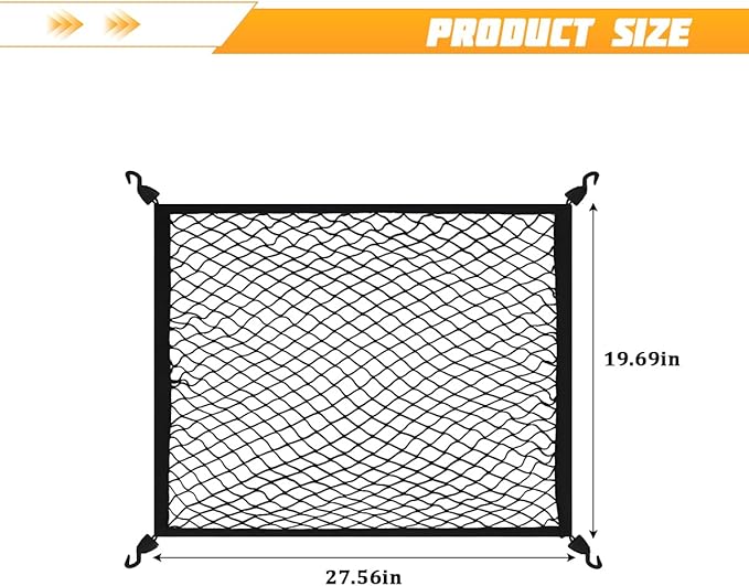 Car Cargo Net, 27.56" × 19.69" Adjustable Elastic Vehicle Trunk Cargo Storage Net with Hooks, Stretchable Mesh Automotive Trunk Organizers, Universal for SUV Motorhome Pickup