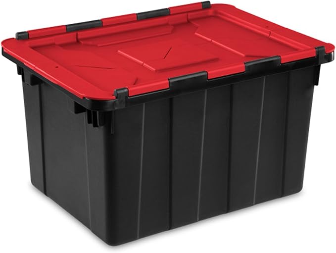 Sterilite 6-Pack 12 Gallon Hinged Lid Industrial Tote, Heavy-Duty Plastic Organizer - Stackable Multipurpose Home Storage Bins with Contoured Handles for Garage, Basement or Attic Organization