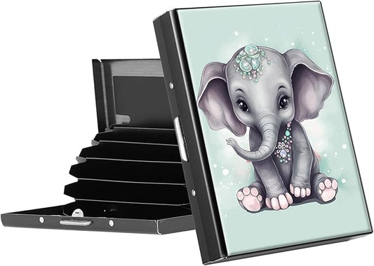 RFID Blocking Credit Card Holder - Slim Metal Wallet for Women & Men,Elephant Ring Design Stainless Steel Business Card Case,Compact Pocket Organizer for Travel & Daily Use