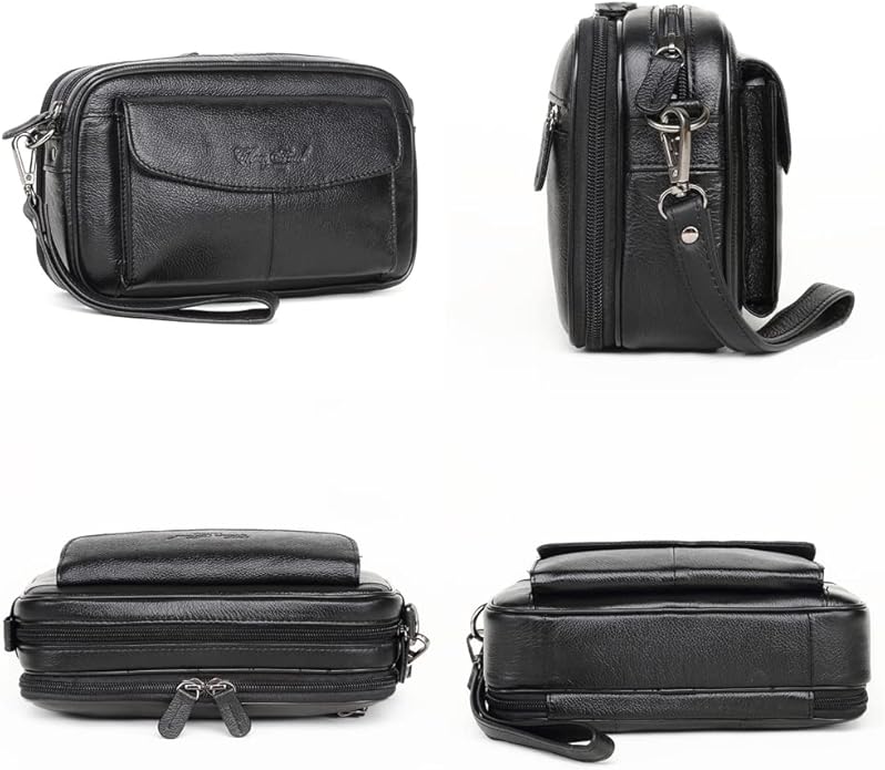 KPYWZER Leather Clutch Purse Wallet Men Wrist Bag