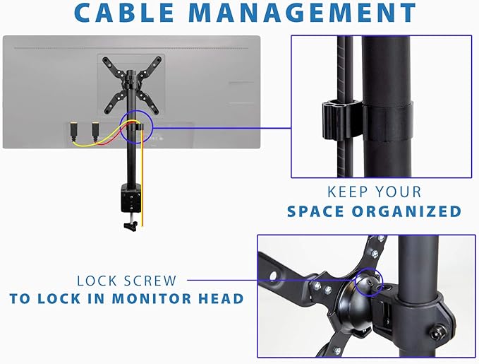Mount-It! Ultra-Wide Single Monitor Arm Desk Mount, Height Adjustable Pole Stand for 13??2 Inch Screens up to 22 lbs, VESA 75x75 to 200x200, Clamp & Grommet