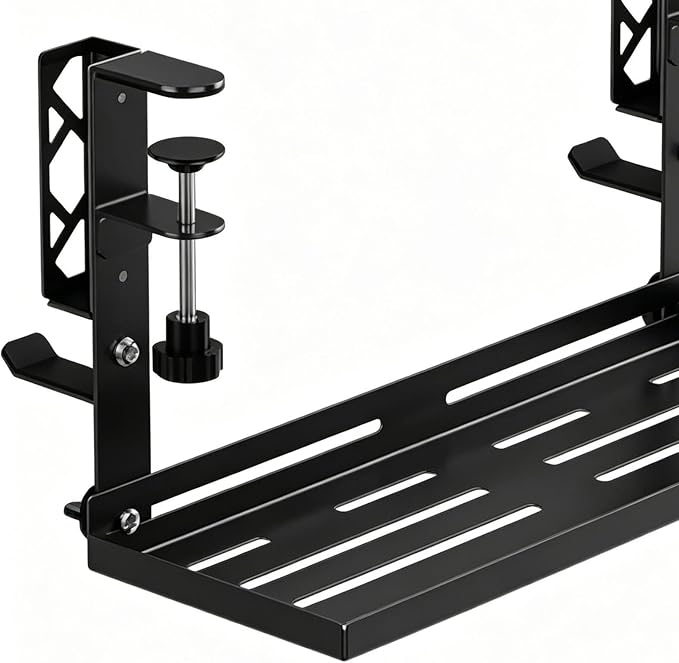 Cable Management Tray | Metal No Drill Clamp Mount 15.63 Inch - Under Desk Cord Management,for Bedroom Home Apartment Dormitory Office Internet Cafe