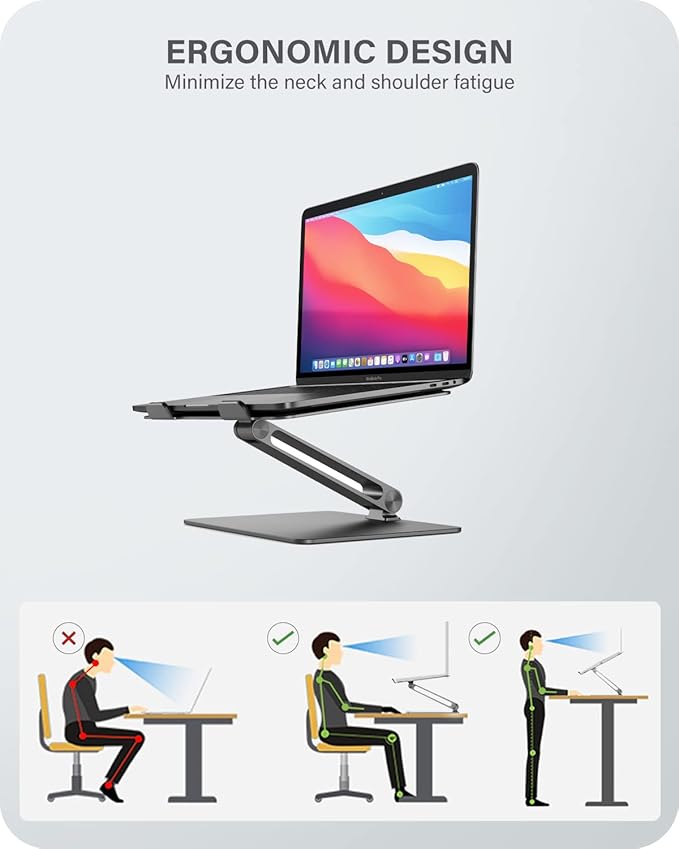 ALOGIC Elite Adjustable Laptop Stand, Ergonomic Riser Aluminium Design, Portable and Sturdy, Compatible with MacBook Pro, MacBook Air, Dell XPS, Chromebook and More.