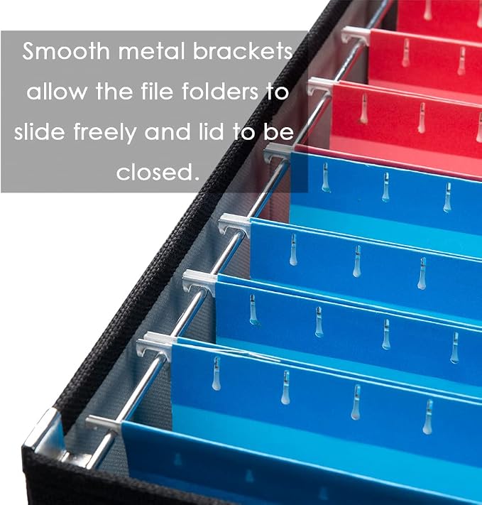 PRANDOM File Organizer Box - Set of 1 Collapsible Decorative Linen Filing Storage Hanging File Folders with Lids Office Cabinet Letter/Legal Size Black (17x14x11.2 inch)