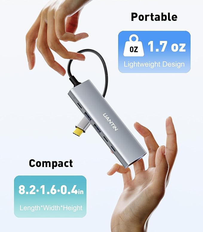 USB-C Hub (6-in-1) Multiport Adapter with 10Gbps USB C 3.2 & USB-A 3.2 4K HDMI, 100W Power Delivery, USBC Dongle for MacBook Pro/Air, iPad Pro, ThinkPad, iMac and More