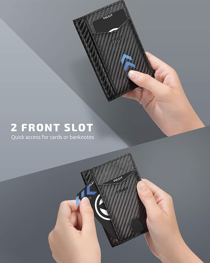 VULKIT Bifold Front Pocket Slim Wallet RFID Blocking Minimalist Thin Leather Credit Card Holder Wallet for Men and Women Carbon Fiber