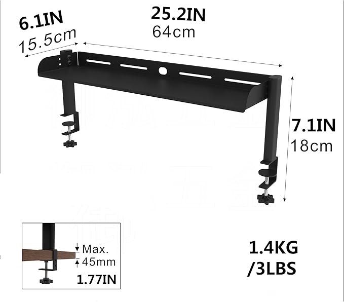 WYYHAA Clamp On Desk Organizer Shelf, Shelving Unit Desktop Storage Shelf, Metal Desk Extender Side Table for Office Table Accessories, Gaming Devices,M