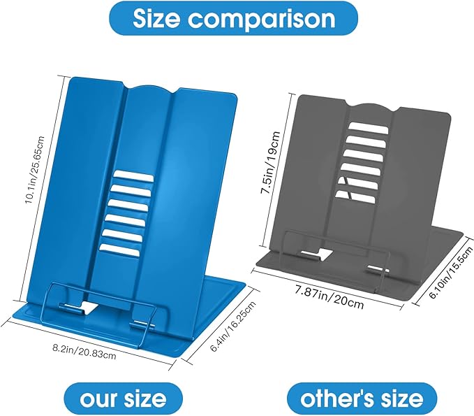 Large Book Stand Metal Reading Rest Book Holder Adjustable Document Cookbook Holder Portable Bookstands for Textbooks/Music Books/Recipe/Mobile Phone/Tablet(Deep Blue)