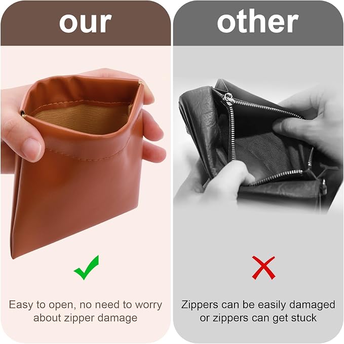 2 PCS Ladies Small Makeup Bag for Purse,Small Makeup Pouch,Purse organizer,Coin purse lipstick Cosmetic Accessories Organizer,Travel Set Organizer,Waterproof Portable Zipperless Self-Sealing(Brown)