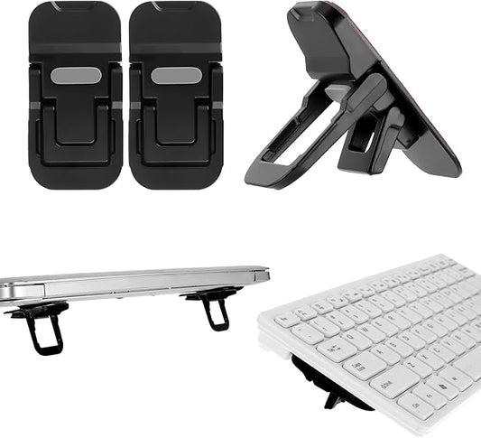 Bewudy 2 Pcs Portable Keyboard Stand, Dual Tilt Angle Adjustment, Foldable Laptop Riser, Self-Adhesive Feet for Most Keyboards (Black)